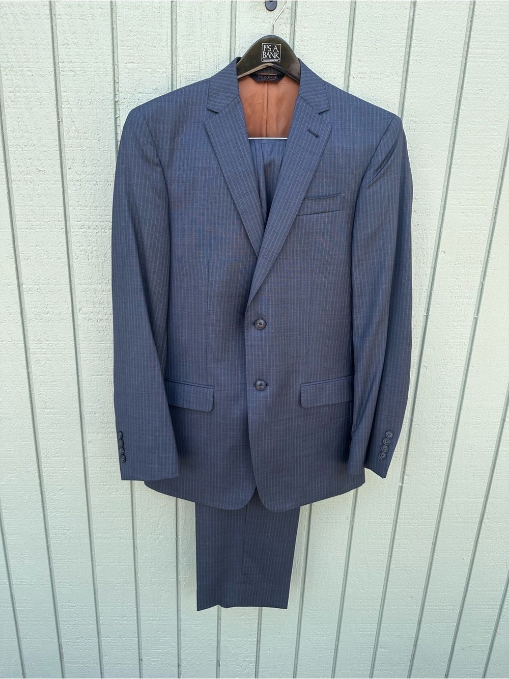 Jos. A. Bank Grey/Blue Pinstripe Two-Button Suit